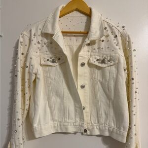 Amazon Women's White Jean Jacket with Silver Accents